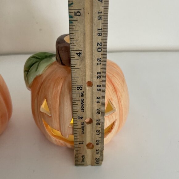 VTG Fortunoff Halloween Pumpkin Votive Candle Holders Jack O Lantern Set Of 2 - Picture 7 of 9